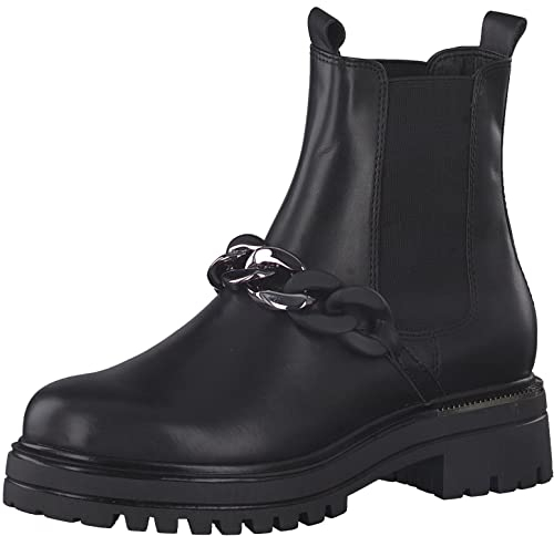 Tamaris Mujer Botines, señora Botas Chelsea,plantilla desmontable,botas,medias botas,botín,bota de deslizamiento,plano,BLACK LEATHER,40 EU