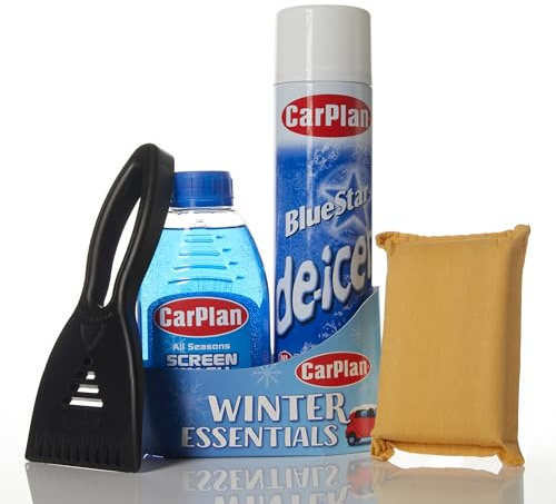 CarPlan Winter Essentials Kit - Deicer, Screen Wash, Ice Scraper, Windscreen Deminster Pad