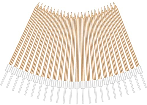 URAQT Metallico Candeline, 24 Pz Torta Compleanno Lunghe Sottile Candele con Supporti, Candele Compleanno Candeline Torta Decorazioni per Feste, Accessori per Feste(Champagne)