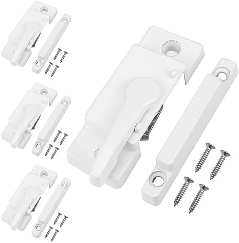Window Sash Locks, 4 Pack Window Latches Replacement Sash Locks White Screw Hole Spacing 14mm/0.5in Fits Vinyl Single or Double and Vertical or Horizontal Sliding Windows for Anti-Theft