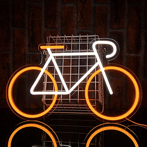 PILOYINDE Fahrrad Neon Schild gelb weißes Neon Wanddekor Led Schild personalisiertes USB-betriebenes Neonschild für Schlafzimmer Restaurant Bar Deko