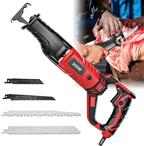 Sierra Eléctrica para Huesos de Carnicero Profesional, Máquina de Sierra de Hueso para Carne Velocidad Variable, Sierra de Sable para Cortar Carne y Huesos (900W, Red)