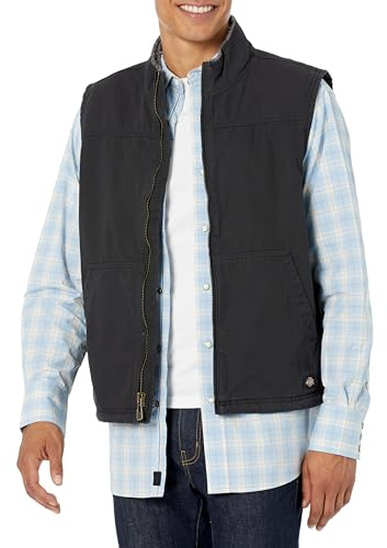 Dickies Gilet de travail en toile de canard doublé Sherpa pour homme, Noir délavé, 3XL