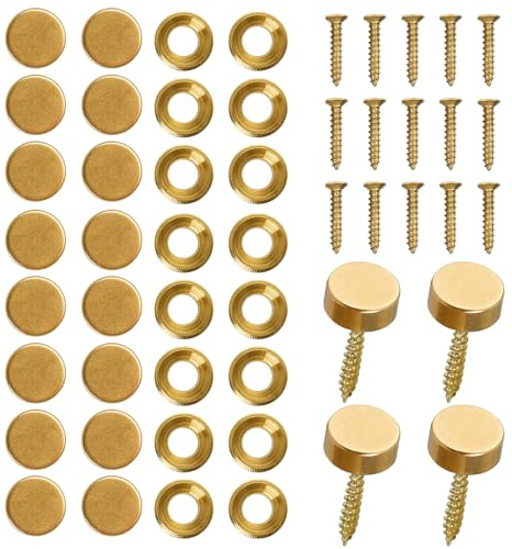 Worldity 16 Pcs Brass Decorative Screw with Caps, 12 mm (1/2) Retro Mirror Screw, Self Tapping Upholstery Screws, Decorative Screws with Caps for Furniture Cabinet Door Window Painting Mirror Fixing