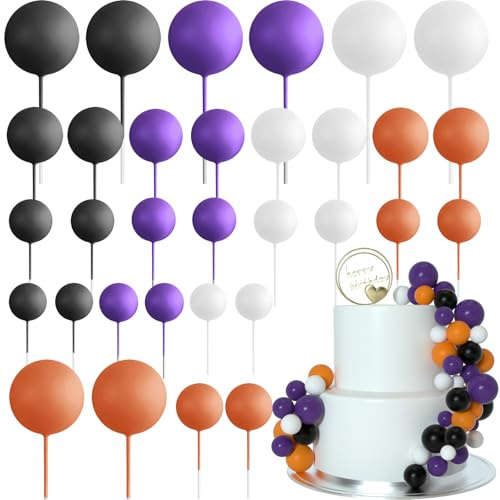 ASTARON 32 Pcs Foam Balls Cake Topper Decorations for Halloween Cake Decor | Orange Purple Balls Cake Sticks,Cake Topper Balls, Halloween Cake Decoration,Cup Cake Decor, Halloween Party Decoration