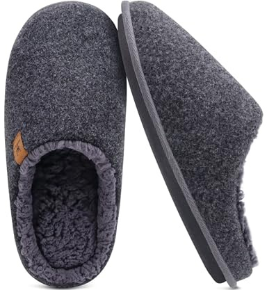 KuaiLu Zapatillas Casa Hombre Invierno Forro de Felpa Pantuflas Caliente Confort Espuma de Memoria Caballero Zapatos Memory Foam Slippers Antideslizante Suela Gris Tamaño 45