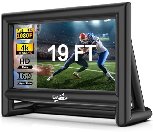 Estgora Pantalla de proyector inflable de 19 pies para noches de cine al aire libre, pantalla de proyección inflable con soplador de aire para uso en cine en casa al aire libre, piscina, patios