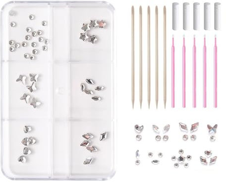 YAFIYGI Teeth Gems with Crystals Silver Diamantes Temporary Tooth Gems DIY Kit