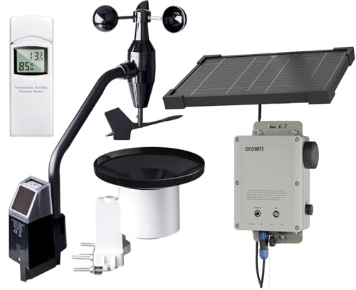 ECOWITT WittField Suite radioväderstation WS6212, 4G och Wi-Fi Gateway med solpanel, 4-i-1 WS68 Array + WH40 regnmätare med extern temperatur- och fuktighetssensor WN31 för hemmet