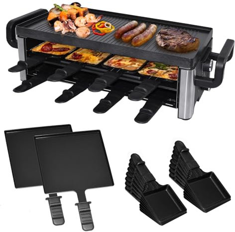 Syntrox Raclette Grill 16 Personen mit Pizzagrill, 16 Pfännchen Emailliert, Edelstahl Tischgrill für Große Gruppen Partys, XXL Raclettegerät mit 3 Ebenen