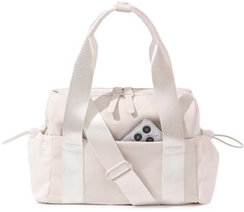 Bucosd Small Gym Bag for Women, Mini Crossbody Gym Duffle Bag with Wet Compartment, Carry on Gym Tote Bag for Workout Dance Sport Travel (Mini-Beige)