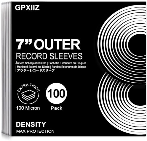 GPXIIZ Vinylfodral Yttre 7 Tum | 100x LP Vinyl Förtjockade Skivfodral | Inga Kantskador | Slitstark 100 Mikron Polyeten | UV-resistent | Skyddande Vinylfodral i Genomskinlig Plast | Passar 1–3 EPs