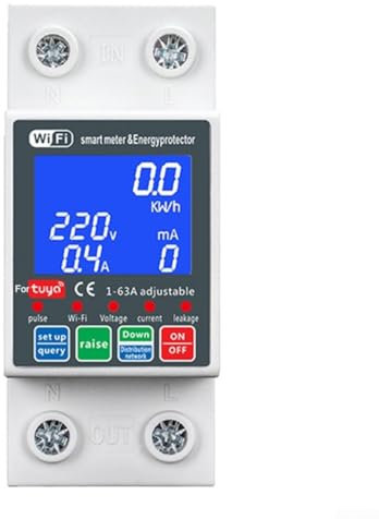 URPIZY Para Tuya WiFi Interruptor inteligente 63 A 230 V con control remoto de luz trasera Protección contra sobrecorriente Medición de energía Contador de corriente digital para carril DIN hogar