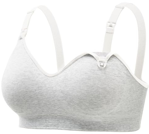 Momcozy Nursing Bras for Breastfeeding, Soft U.S. Cotton Seamless Maternity Bra, Fixed Padding, Wireless Pregnancy Light Gray