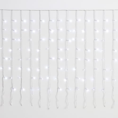 IXTRIMA Cortina de luz de 200 LED de 5 m, cable blanco, IP65, extensible, efecto flash blanco, con hilos uniformes de 50 cm, guirnaldas navideñas, tiendas, balcón, Navidad
