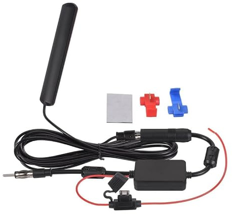 Adaptador Amplificador de Antena para Parabrisas de Coche, Conector DIN con Amplificador de Señal, Alimentación de 12 V, Compatible con Unidades Principales de Audio Estéreo FM/Am