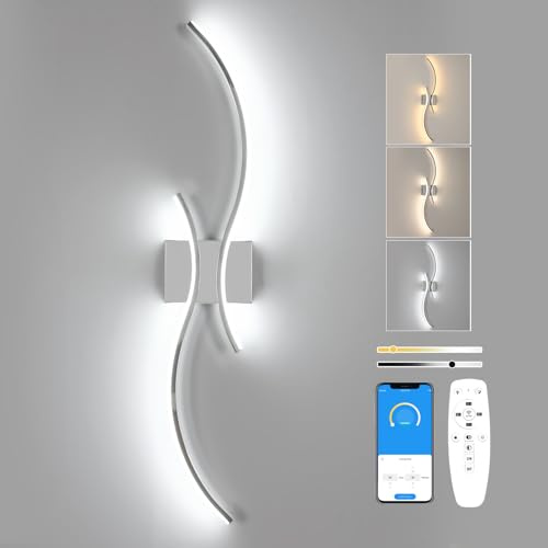 Comely Dimbar LED-vägglampa 32 W med fjärrkontroll, linjär design, aluminium, modern vägglampa för sovrum, vardagsrum, hall, trappa, krom 80 cm