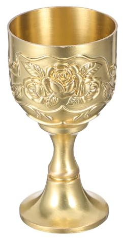 DOITOOL Gobelet à Boire Classique en Métal Bronze Antique, Petit Calice à Vin Motifs en Relief, Tige Haute Élégante, pour Fêtes Médiévales et Décoration Vintage, Tasse Décorative Robuste