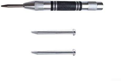 Punzón central automático, 3 piezas, herramienta de marcado con resorte, ajustable, fuerza de golpeo, madera, plástico, 128 mm