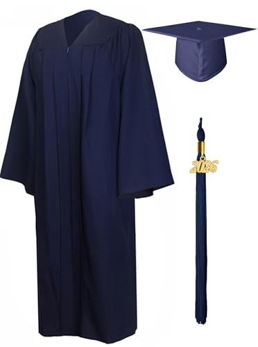 GraduationMall Graduation Gown and Cap for Adults 2022 Year Charm Unisex Matte University Bachelor High School S Navy Blue