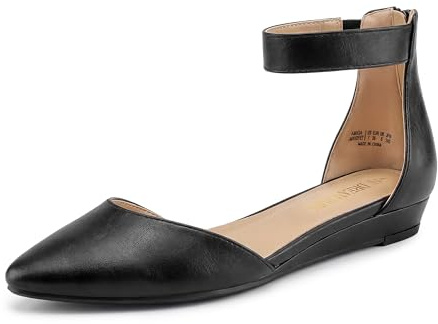 DREAM PAIRS Scarpe Basse da Donna con Cinturino alla Caviglia Bassa Comodi Sandali Piatti,Size 39,Nero/Pu,AMIGA