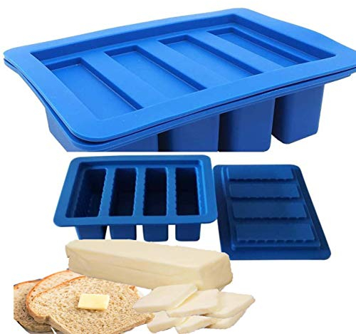 Molde de mantequilla de silicona grande 4 cavidades para chocolate Pudding Ice & Jello Cheesecake Butter Stick Moldes de mantequilla de cannabis Moldes de silicona con tapa de mantequilla moldes de