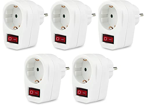 5X PerfectHD Schutzkontaktsteckdose - Steckdose mit Schalter - Zwischensteckdose - Sicherheitsschalter - Energiesparender beleuchteter EIN-/Aus-Schalter - Stromsparen - 5er Set