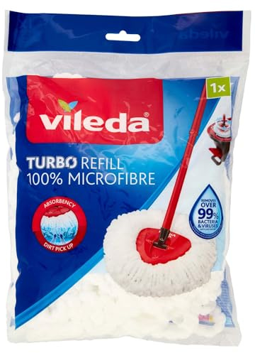 Vileda Turbo Refill Bodenwischerköpfe, 100% Microfibre, 2 Stück, Weiß, Austauschbare Köpfe für Vileda-Mopp