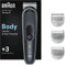 Braun Bodygroomer Series 3, Elektrischer Körperrasierer Herren mit 3 Zubehörteile, Kabelloser Trimmer für Intimbereich und Körper, 80 Min Akku, Wasserdichter Körperhaartrimmer, BG3350, Schwarz/Grau