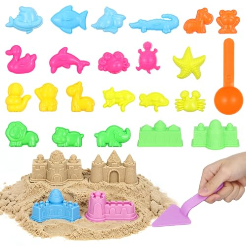 TOYANDONA 27 Pieces Sand Moulds for Children Summer Beach Toy Sandpit Toy with Sandcastle Animal Sand Moulds and Tools (Random Colour)