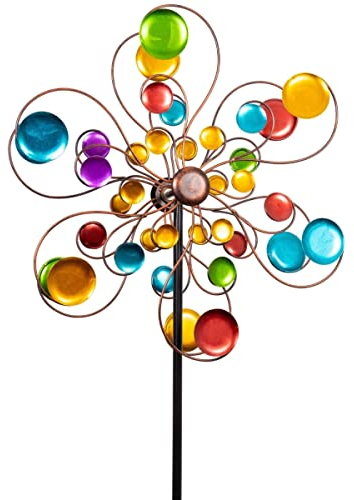 CIM Metall Windrad - Doppelwindrad Fantasy - Abmessung: Ø48cm Gesamthöhe: 163cm - wetterfest, pulverbeschichtet, lackiert, verschraubbar - inkl. 2-zackiger Bodenverankerung