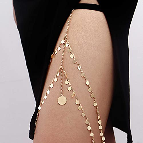 TseenYi skiktade paljetter lår chian guld lår ben kedja tofs ben hög kedja sele bikini paljetter kropp kedja sommar strand boho bensmycken för kvinnor och flickor
