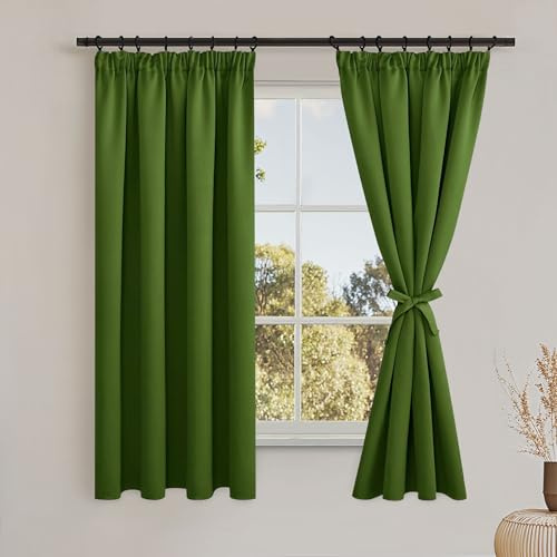 DWCN Gardinen Verdunkelungsvorhänge Dicke Thermovorhänge mit Kräuselband Gardinen Vorhänge Deko Fenstervorhang mit Vorhang-Krawatten, 200x140 cm(HöhexBreite), Oliv Grün, 2er Set