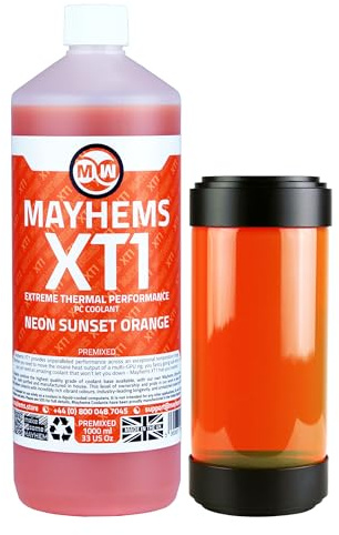 Mayhems - XT1 förblandad PC kylvätska - datorvattenkylningsvätska - flytande kylning, termisk prestanda serie, UV, 1 liter, neon sunset orange