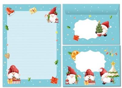 Brevpappersuppsättning jul tomte tomte tomte som brevblock med kuvert för barn flickor pojkar julbrevpapper (lock A5 med 25 ark + 15 kuvert)