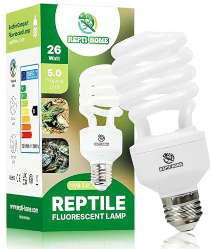 REPTI HOME Reptilien UVB Lampe Terrarium, 26W UVA UVB Lampe 5.0, E27 Terrarium Lampen UV 150 für Schildkröten, Vöge, Bartagame, Echsen, Chamäleons