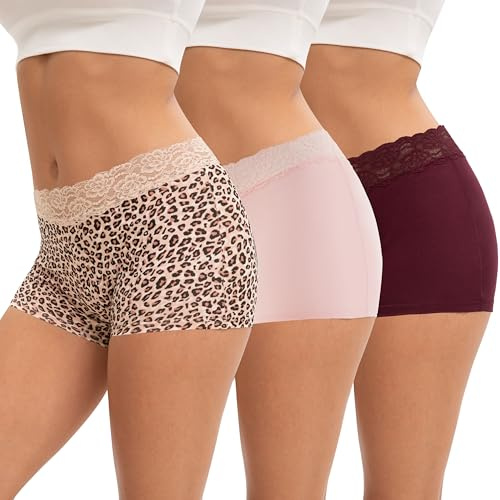 INNERSY Womens Boxers Underwear Ladies Boyshorts, 16, Burgundy/Pink/Leopard