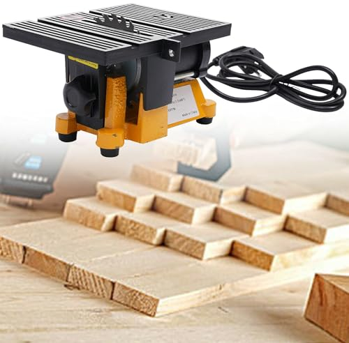 Sega circolare da tavolo, professionale 90 W, 4500 giri/min, con tavolo in alluminio, 2 lame e 1 lama in metallo duro