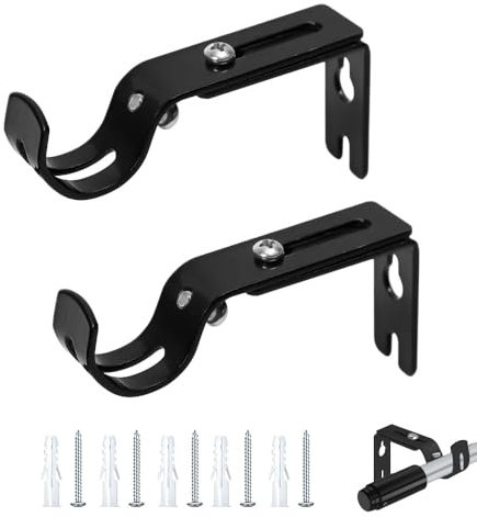 KOZOY Supporto per aste per tende regolabili, Ø 20 – 25 mm, in metallo, 2 pezzi, con viti per tasselli per camera da letto, asta appendiabiti (nero)