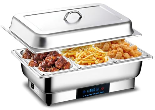 QUTBAG Réchaud électrique 600 W, serveurs de Buffet et réchauds en Acier Inoxydable avec température réglable de 35 °C ~ 90 °C, pour Restaurant, Restauration, fêtes, Mariages, Pique-niques