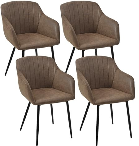 Goeurvant Esszimmerstühle 4er Set Kunstleder Braun mit Armlehne Polsterstuhl Küchenstuhl Wohnzimmerstuhl Armlehnenstuhl für Esszimmer Wohnzimmer Küche