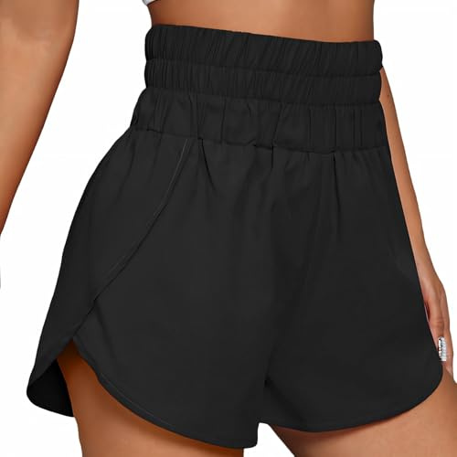 Meichoon Active shorts damshorts med hög midja, löparshorts, träningskläder, idealiska för yoga vandring eller strandäventyr, Svart, M/L