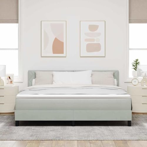 vidaXL Boxspring Säng med Madrass & LED Ljus Ljusgrå 180x200 cm Sammet