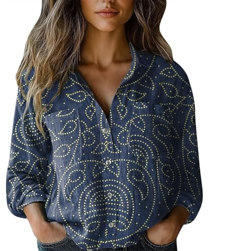 HUIFUAO Chemisiers Et Blouses Femme Grande Taille Ete Manche Longue Haut Grande Taille Tunique Imprimé Floral Bohème Tee Shirts (A01-Dark Blue, XXXXXL)