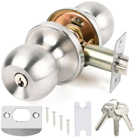 YOPEUC 1PCS Lockable Door Handle, Round Door Lock with Key,Passage Round Doors Handles Doorknobs Adjustable Between 60mm or 70mm