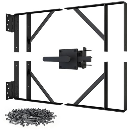 Heavy Duty Gate Bracket Kit for Wooden Fence, Anti-Sag Fence Gate Opening Kit with Left Latch, Powder-Coated Black Steel Brackets Fits 2x4 Lumber, for Gate Width 24 to 72, All Hardware Included