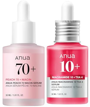 Anua 10% Niacinamide + 4% Tranexamic Acid Serum & Peach 70 Niacinamide Serum for Dull Skin, Skin Barrier, Fragrance-Free, Korean Skincare