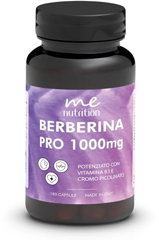 Berberina 1000 mg Pura | 180 Capsule | Supporto Metabolismo, Digestione ed Energia potenziato con Vitamina B3, Psillio, Carciofo, Semi di Chia, Cromo Picolinato Quercetina Me Myeasy