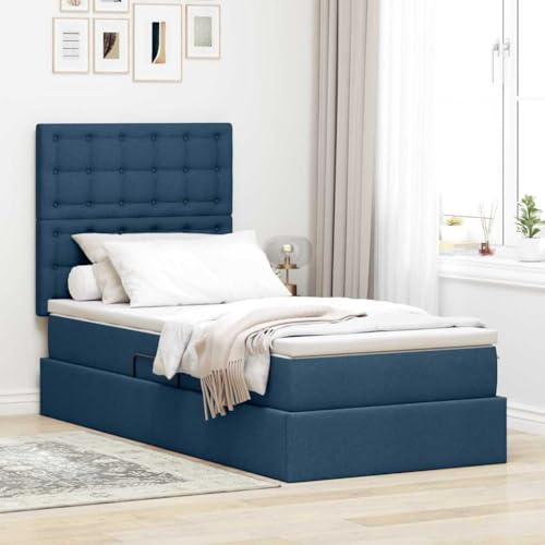 sephironlbb Sängklädselsäng med madrass, 90 x 190 cm, polyester, blå, förvaringsutrymme, hydraulisk sidolyft, modern sovrumsmöbler