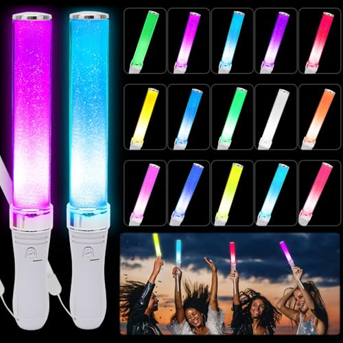 Gohytal Juego de 2 barras luminosas, 15 colores, juguete luminoso, ideal para accesorios de fiesta de neón, bodas, fiestas, conciertos, festivales, eventos, año nuevo, carnaval